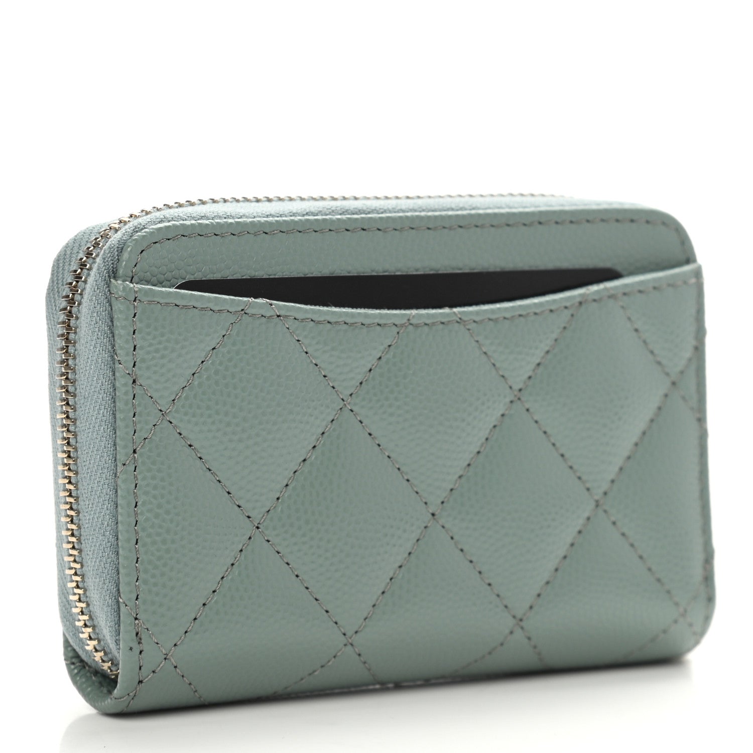 Chanel Caviar Quilted Zip Around Coin Purse Wallet Dark Green 3 of 8