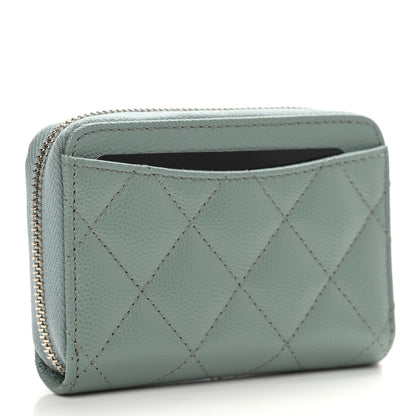 Chanel Caviar Quilted Zip Around Coin Purse Wallet Dark Green 3 of 8