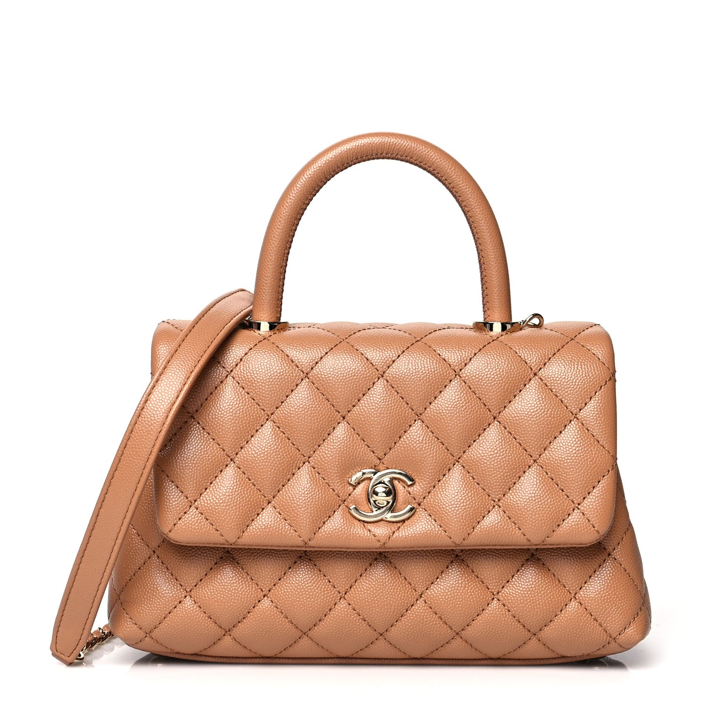 Caviar Quilted Mini Coco Handle Flap Brown