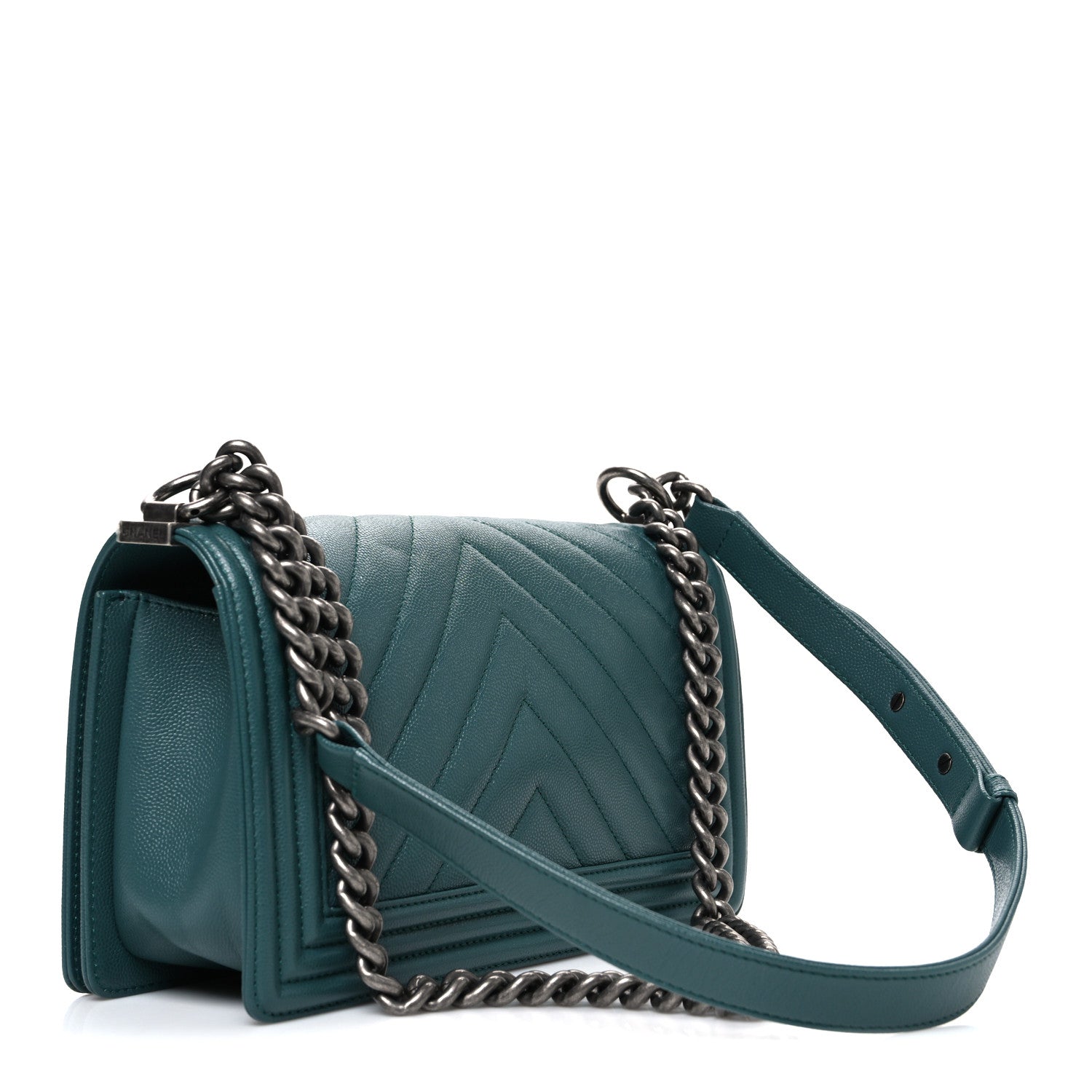 Chanel Caviar Chevron Quilted Medium Boy Flap Green 3 of 10