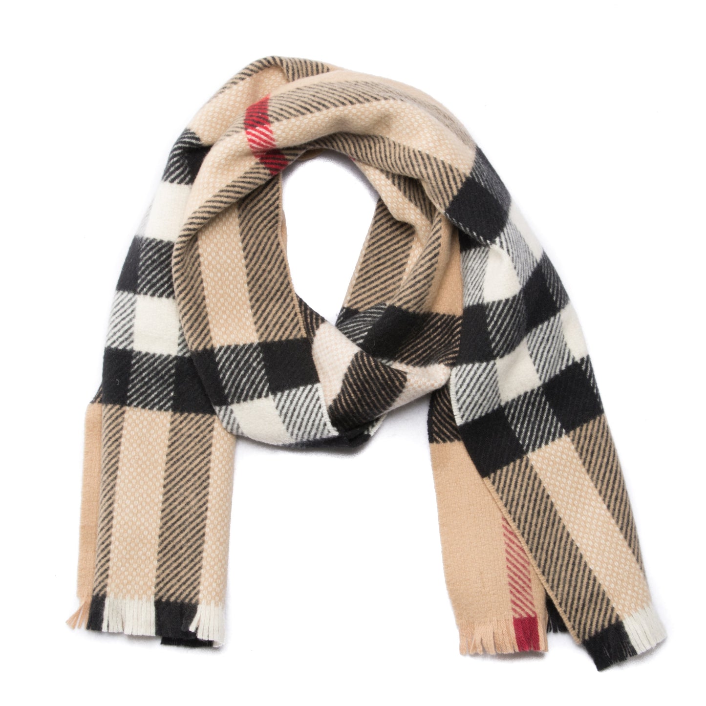 Merino Wool Giant Check Scarf Camel
