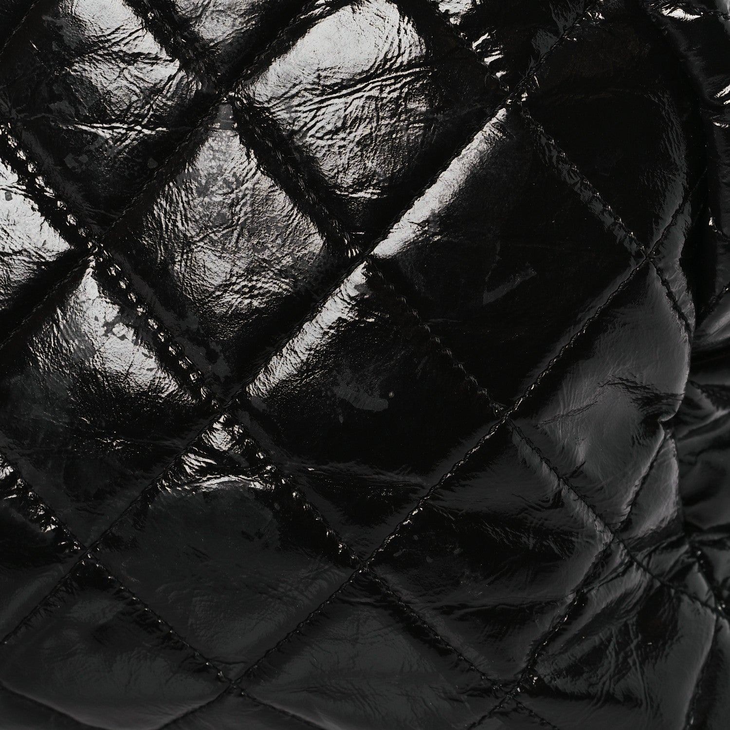 Chanel Shiny Crumpled Calfskin Quilted Large Bowling Bag Black 12 of 12