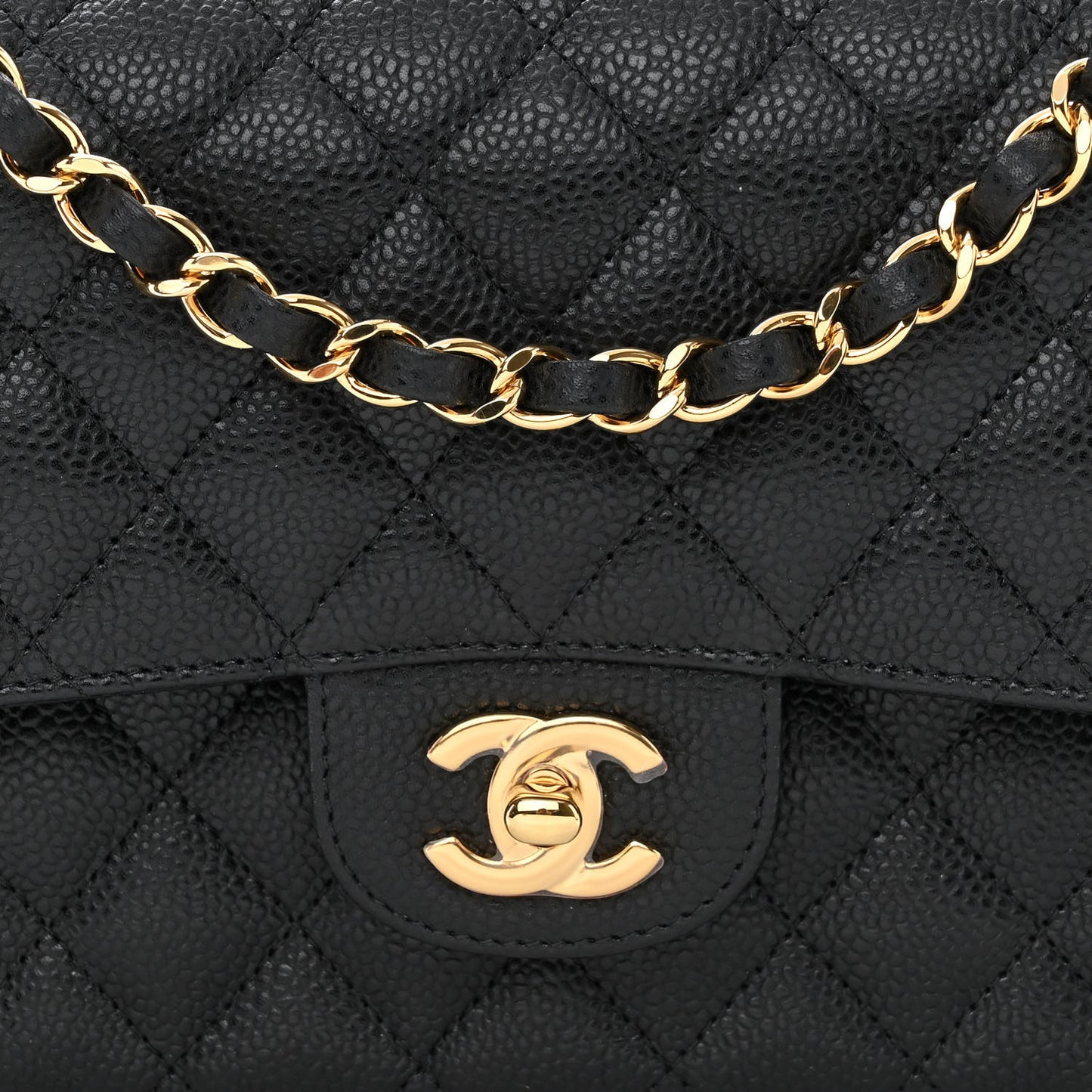 Caviar Quilted Medium Double Flap Black