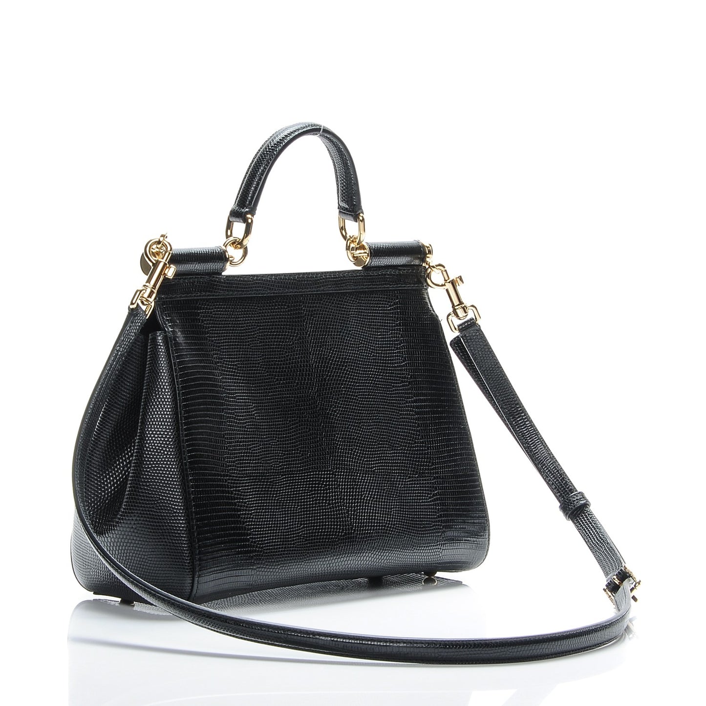 Lizard Medium Miss Sicily Satchel Black