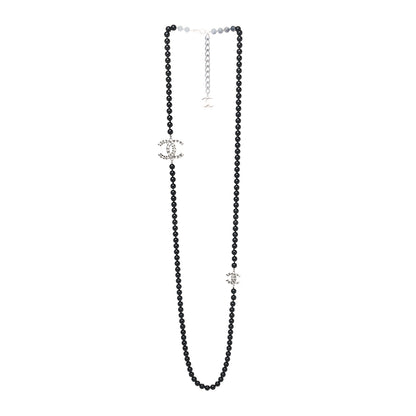 Chanel Baguette Crystal Beaded CC Long Necklace Black Silver 3 of 5