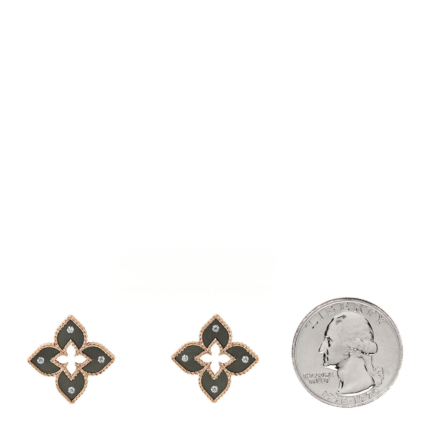 Roberto Coin 18K Rose Gold Titanium Diamond Venetian Princess Petite Flower Stud Earrings 2 of 4