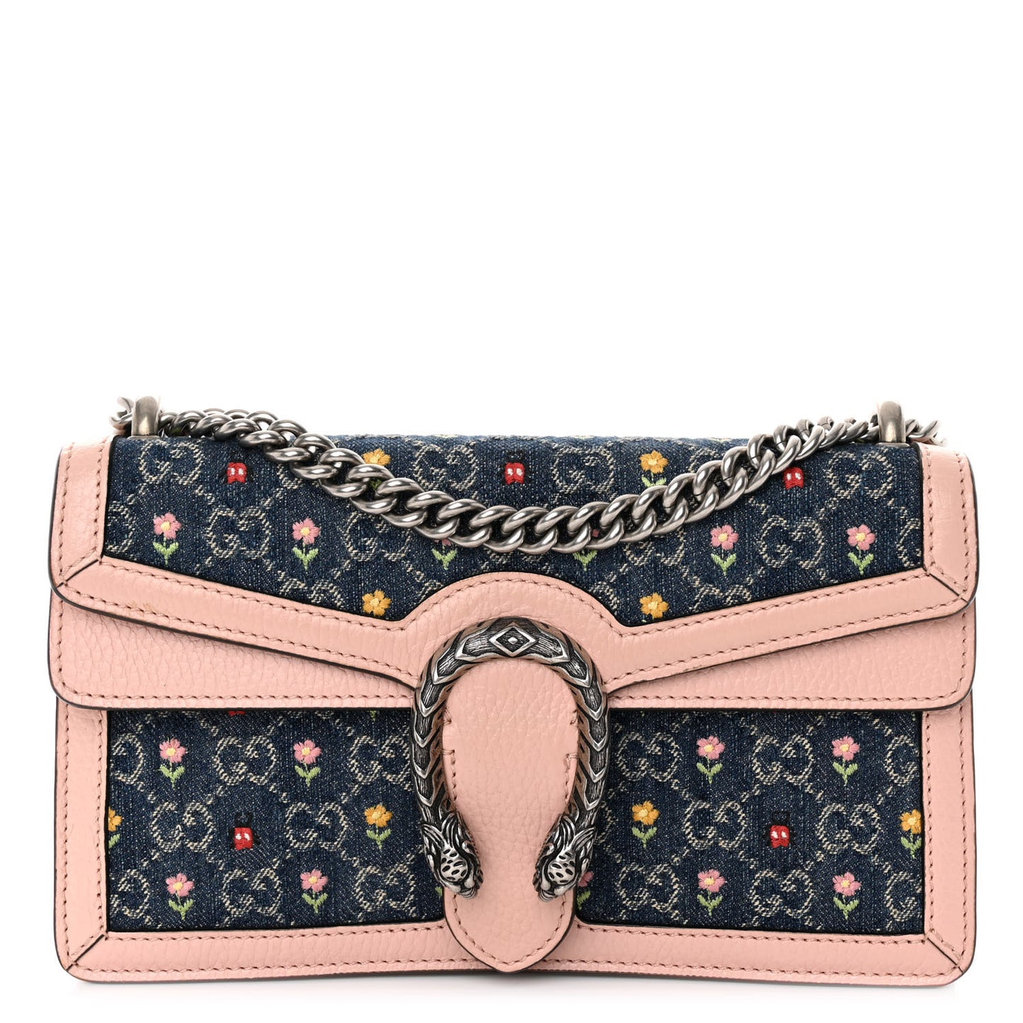 New Denim Dollar Calfskin Floral GG Monogram Small Dionysus Shoulder Bag Blue Tea Multicolor Powder Pink