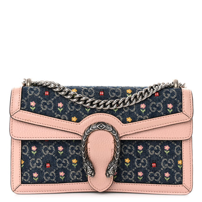 Gucci New Denim Dollar Calfskin Floral GG Monogram Small Dionysus Shoulder Bag Blue Tea Multicolor Powder Pink 1 of 10