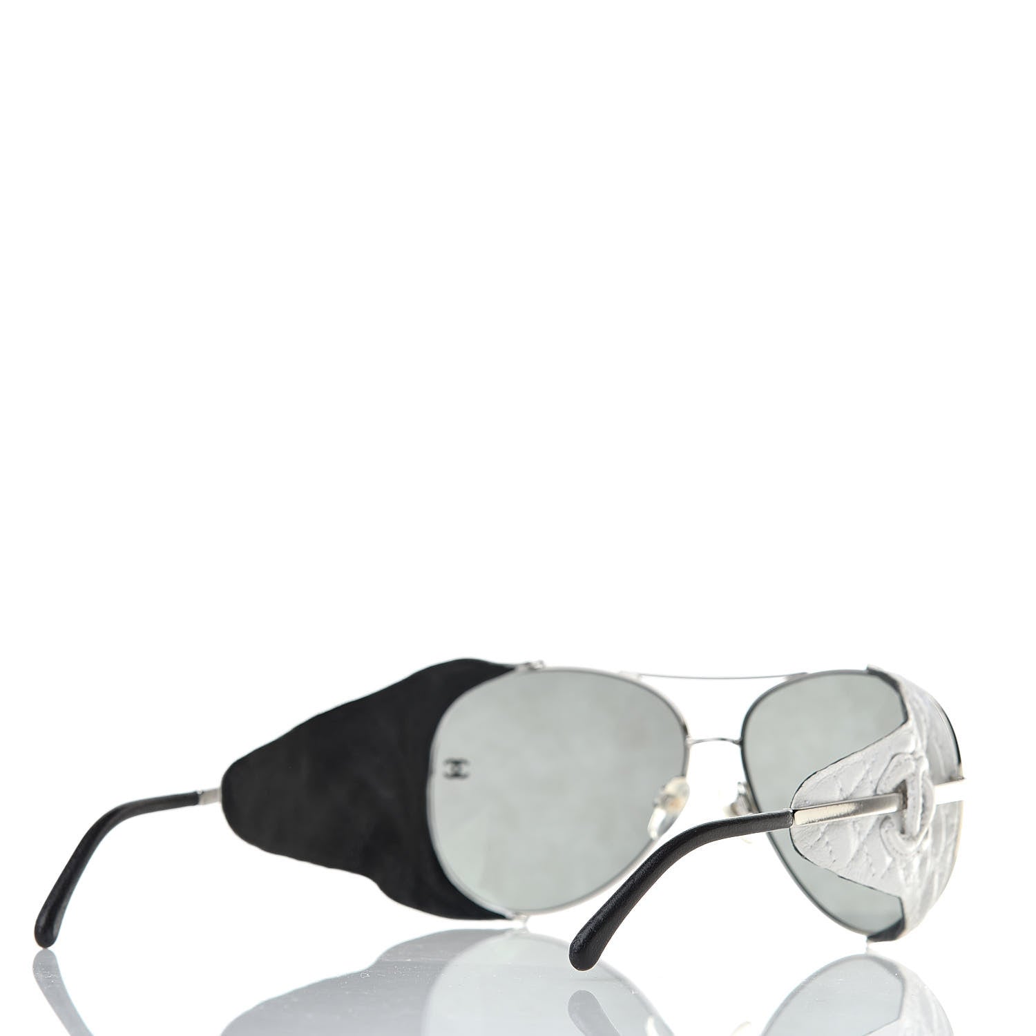 Chanel Titanium Lambskin CC Pilot Sunglasses White 4 of 7