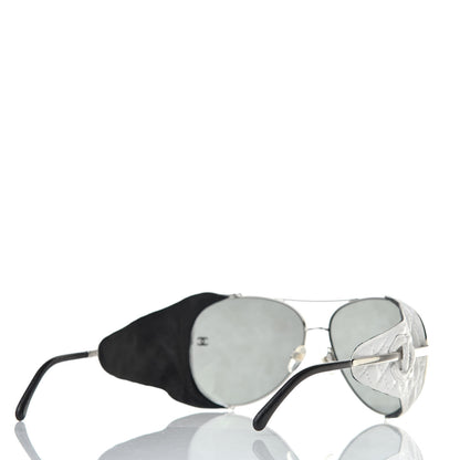 Chanel Titanium Lambskin CC Pilot Sunglasses White 4 of 7