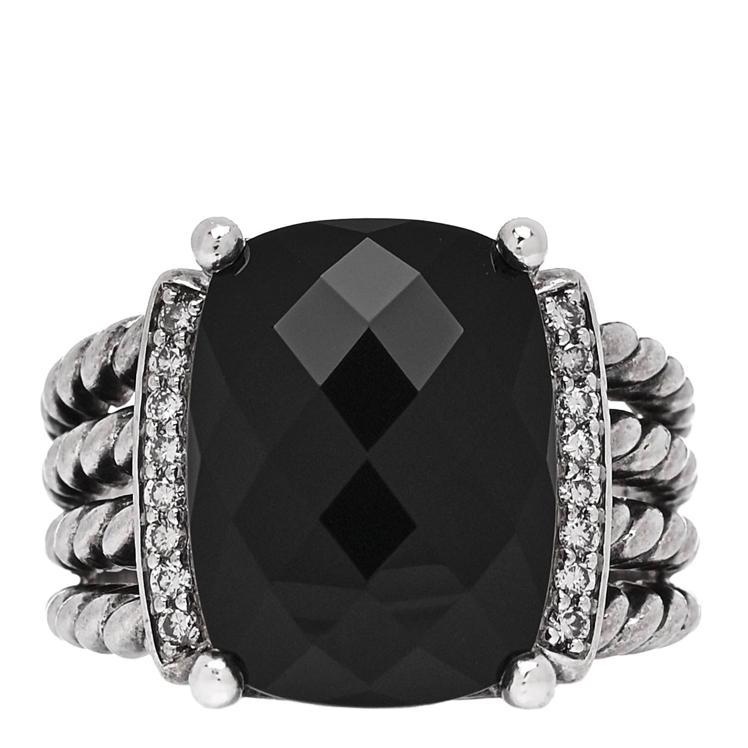 David Yurman Sterling Silver Diamond Black Onyx 16mm Wheaton Ring 58 8.25 1 of 5