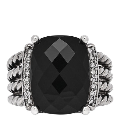 David Yurman Sterling Silver Diamond Black Onyx 16mm Wheaton Ring 58 8.25 1 of 5