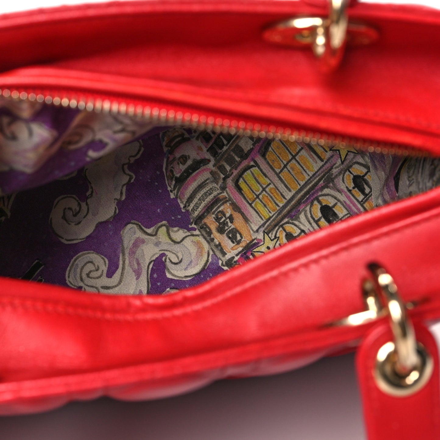 Lambskin Cannage Embellished Medium Lady Dior Red