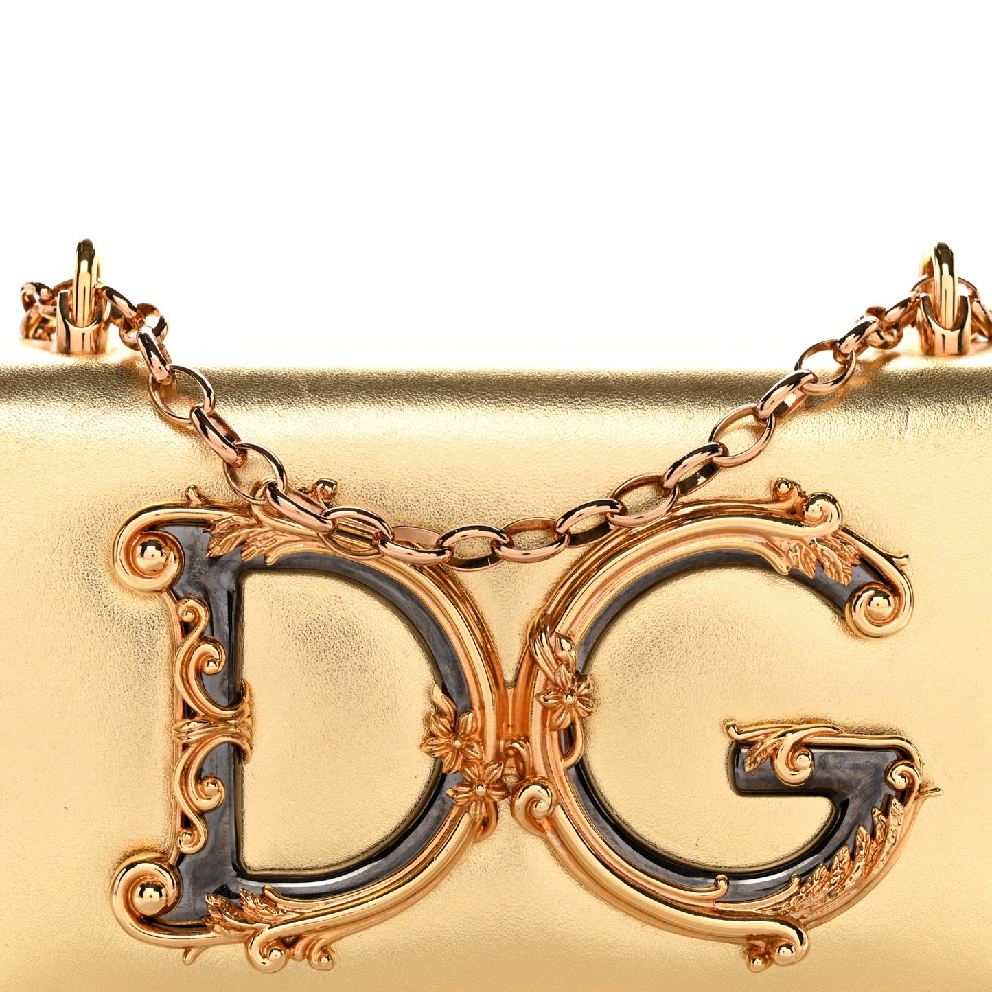 Metallic Calfskin DG Girls Shoulder Bag Gold