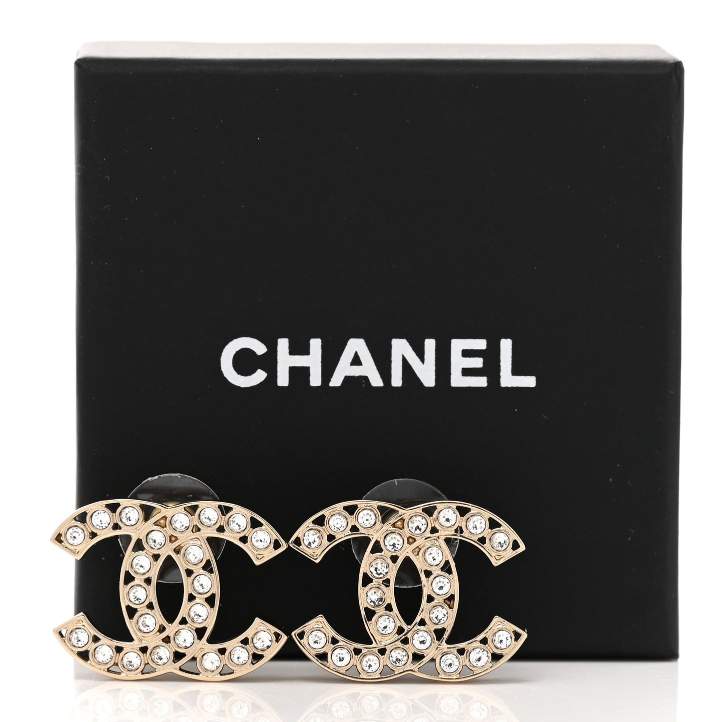 Metal Crystal Large CC Earrings Light Gold