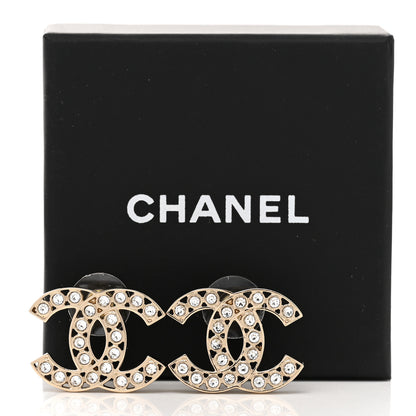 Chanel Metal Crystal Large CC Earrings Light Gold 5 of 5