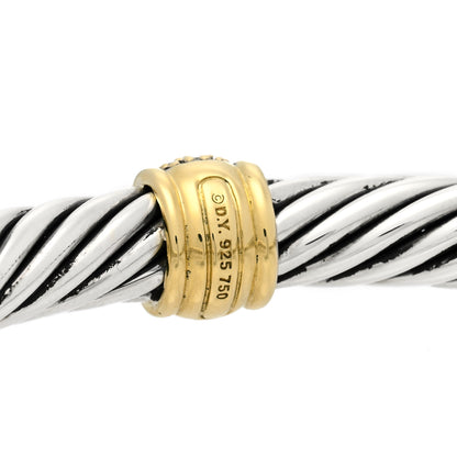 David Yurman Sterling Silver 18K Yellow Gold Diamond 7mm Cable Classics Station Bracelet 3 of 5