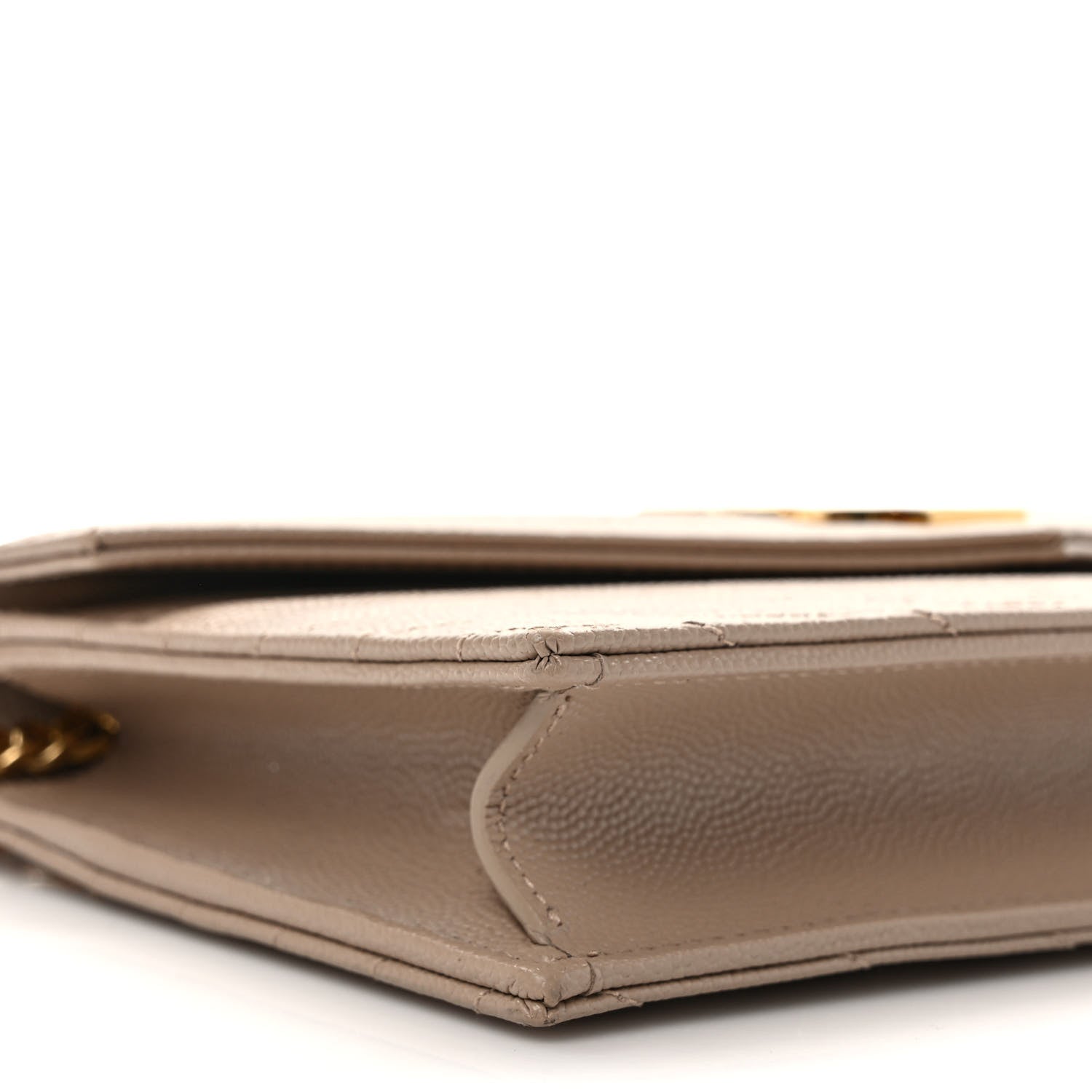 Saint Laurent Grain De Poudre Matelasse Chevron Monogram Envelope Chain Wallet Dark Beige 6 of 8