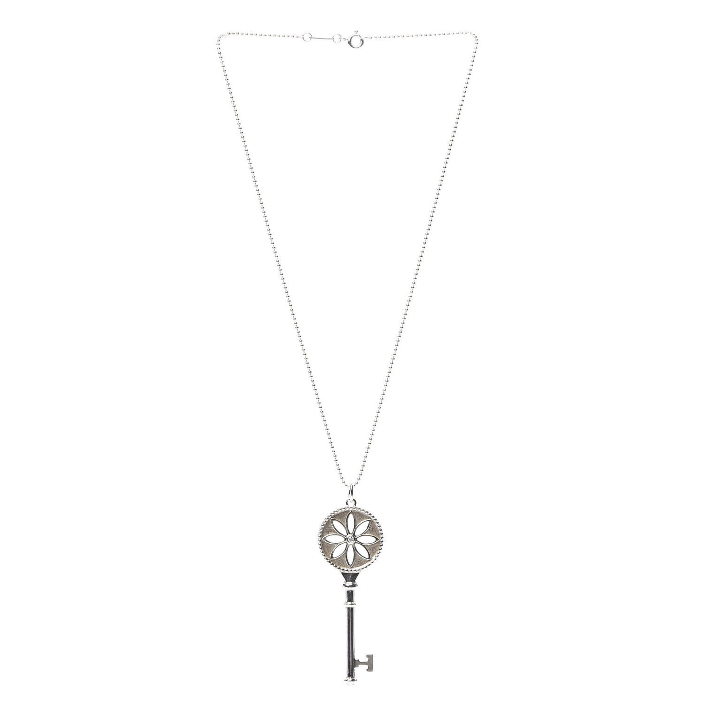 Sterling Silver Diamond Large Daisy Key Pendant Necklace