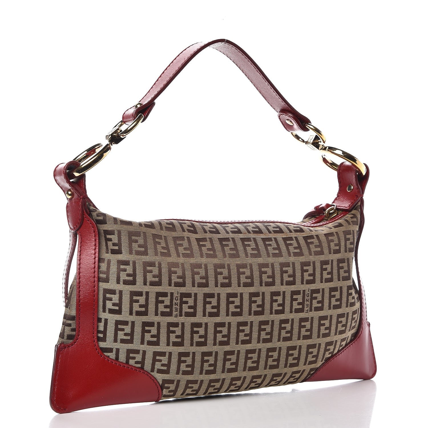 Fendi Zucchino Cuoio Small Chef Pocket Shoulder Bag Mogano Panna Rosso 3 of 10