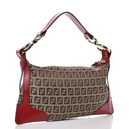 Fendi Zucchino Cuoio Small Chef Pocket Shoulder Bag Mogano Panna Rosso 3 of 10