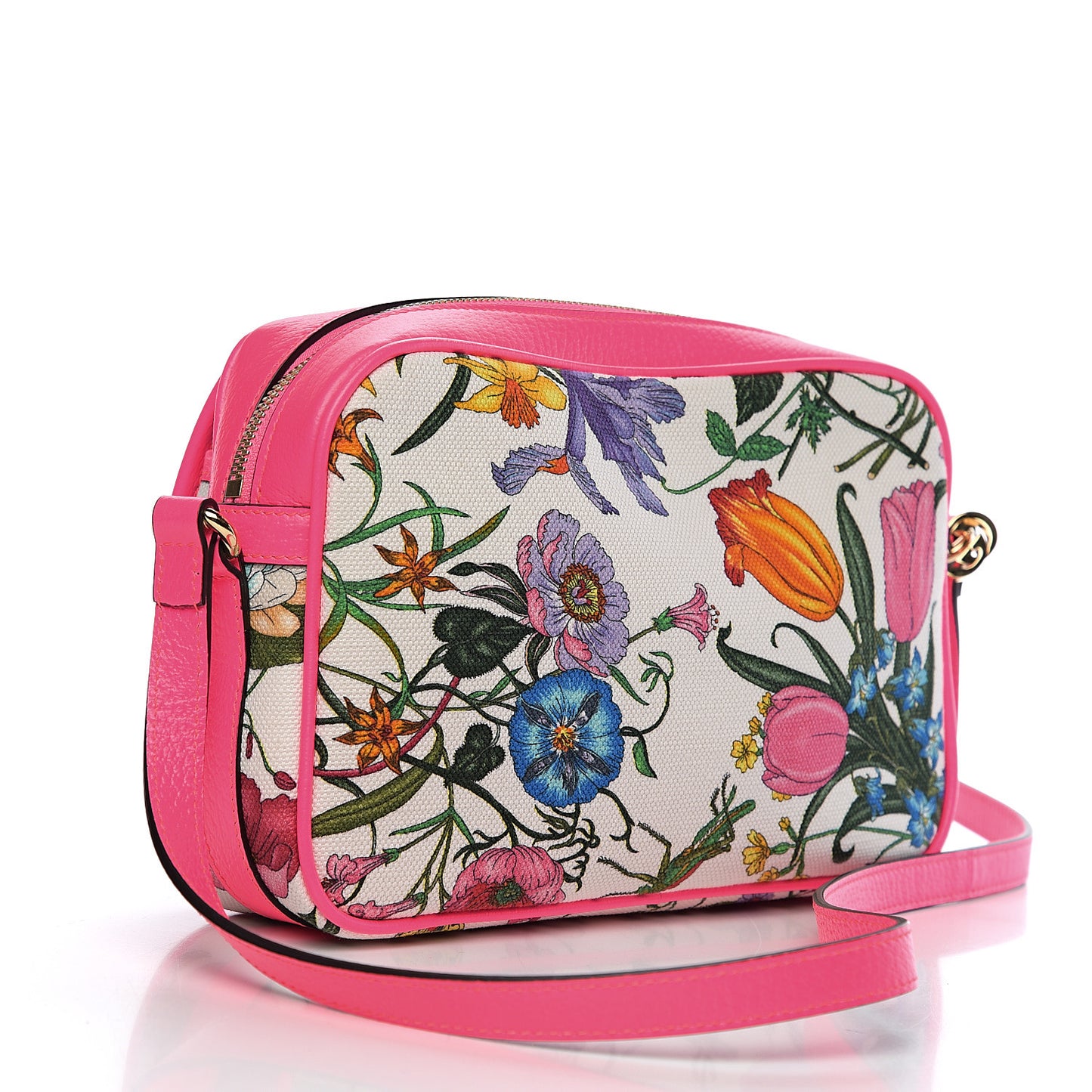 Canvas Flora Floral Shoulder Bag White Fuchsia Fluo