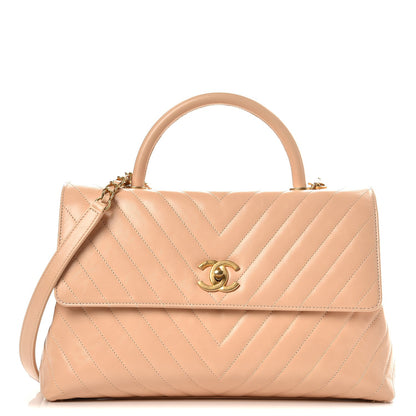 Chanel Calfskin Chevron Quilted Large Coco Handle Flap Light Beige 1 of 8