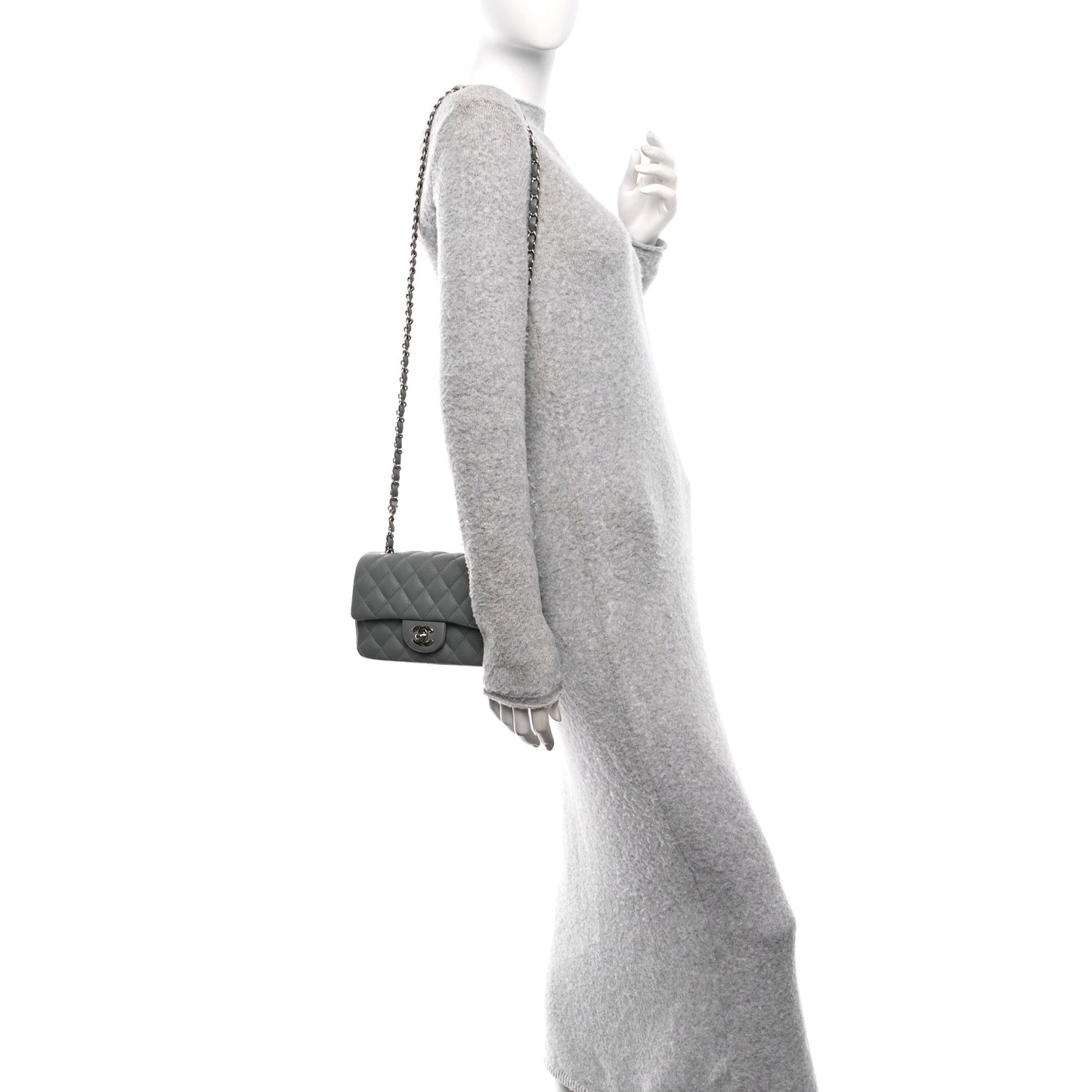 Caviar Quilted Mini Rectangular Flap Grey