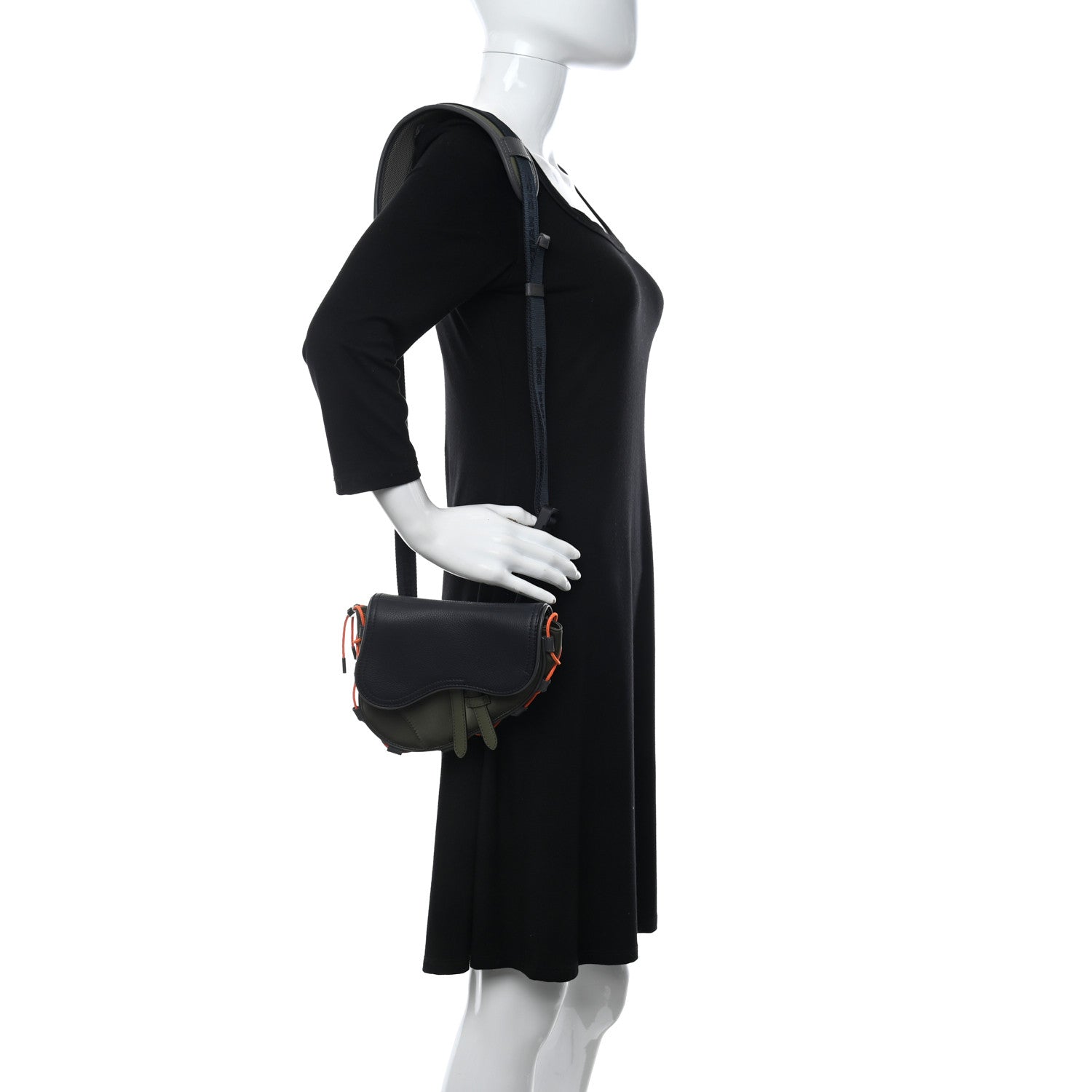 Christian Dior X SACAI Grained Calfskin Technical Fabric Mens Saddle Bag Olive Navy Blue 2 of 10
