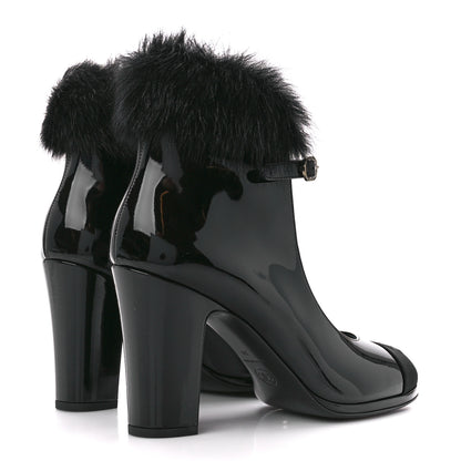 Chanel Patent Shearling Lambskin Cap Toe Mary Jane Pumps 39 Black 4 of 9