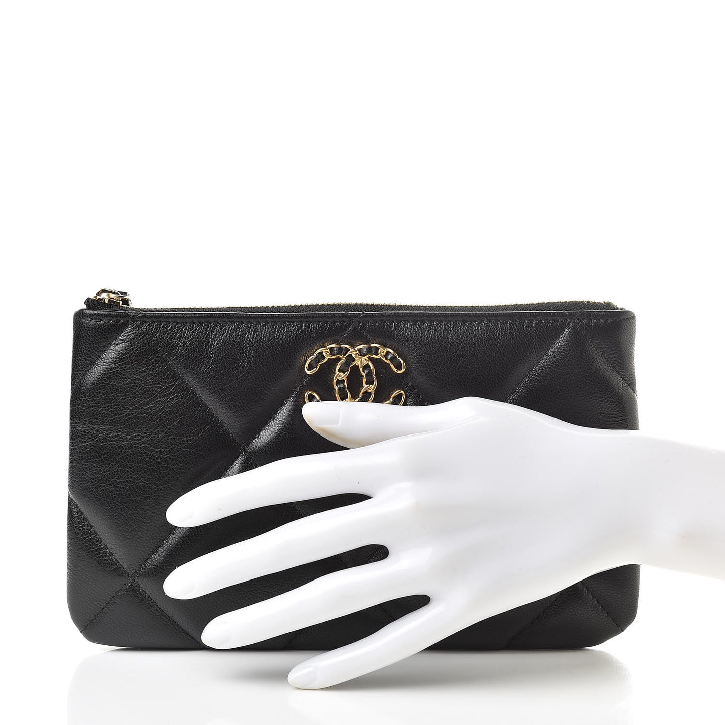 Goatskin Quilted 19 Cosmetic Case Black