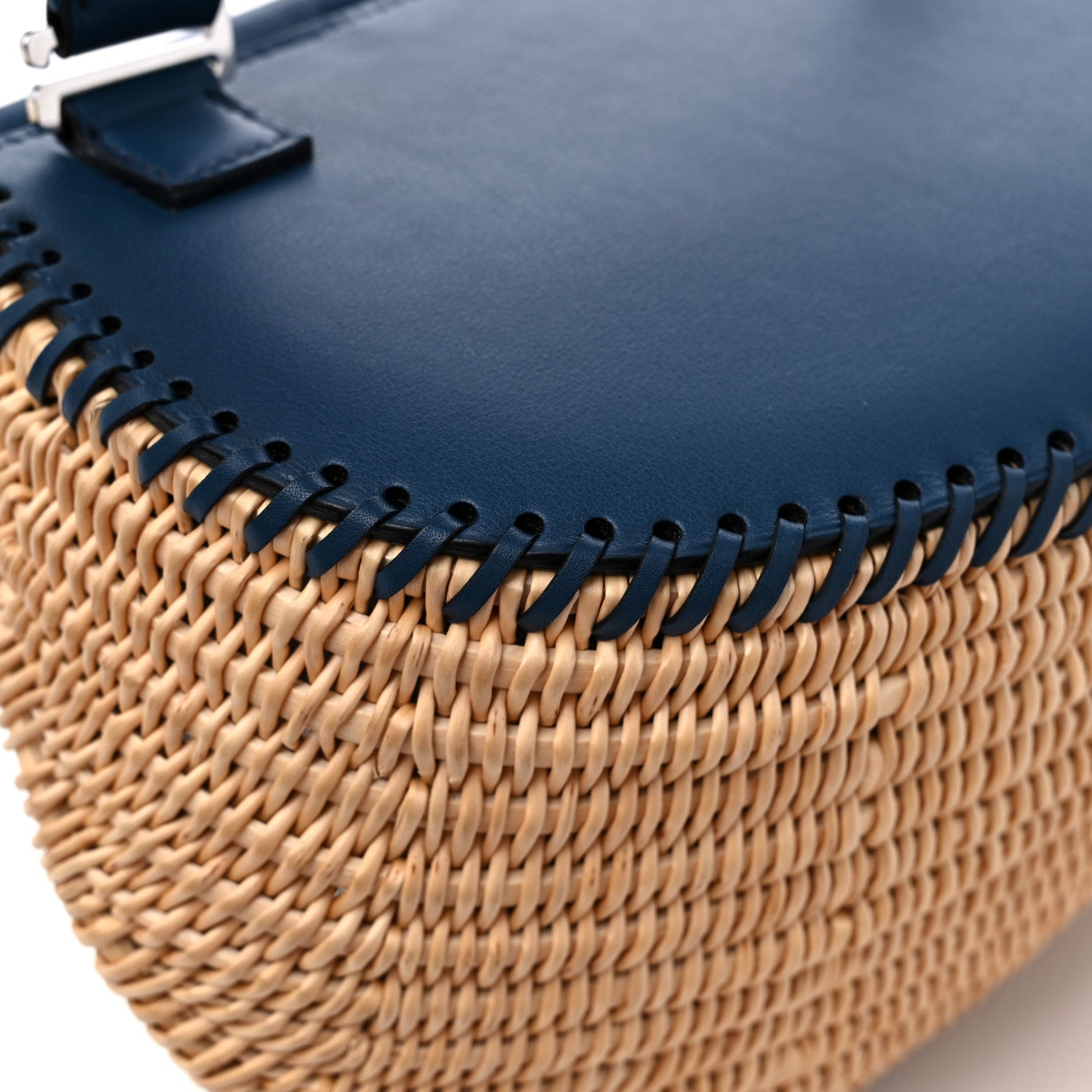 Hermes Swift Wicker Picnic Fishing Bag Bleu de Prusse 10 of 12