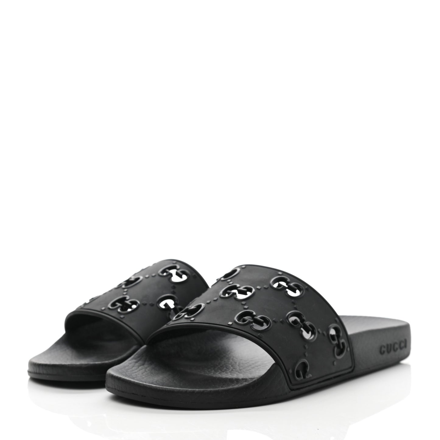 Rubber GG Monogram Perforated Womens Slide Sandals 37 Black