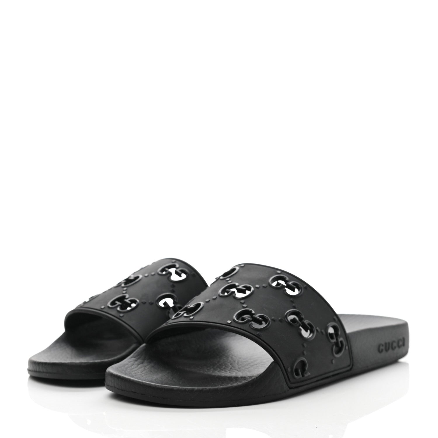 Gucci Rubber GG Monogram Perforated Womens Slide Sandals 37 Black 3 of 7