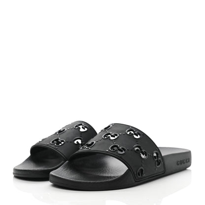 Gucci Rubber GG Monogram Perforated Womens Slide Sandals 37 Black 3 of 7
