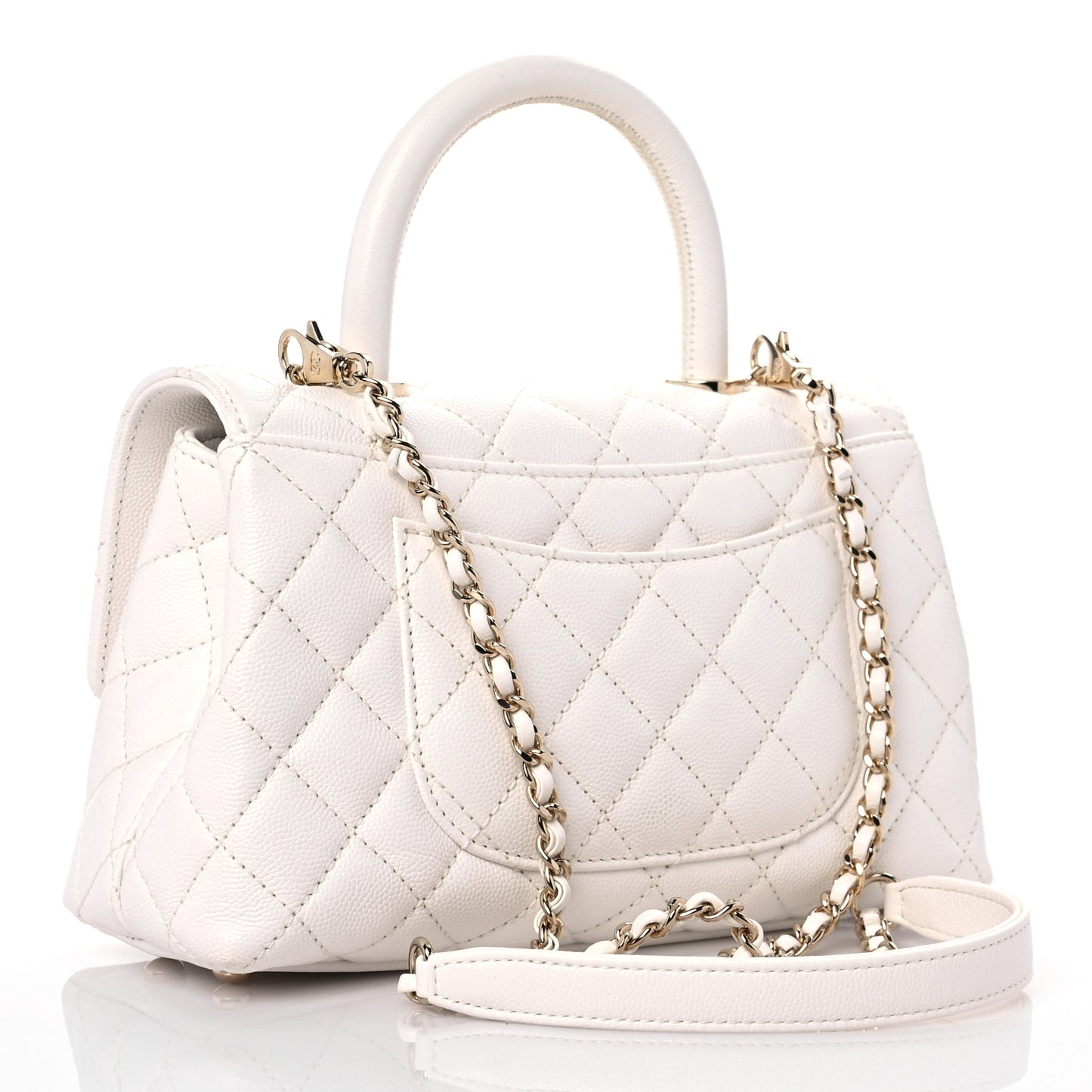Caviar Quilted Mini Coco Handle Flap White