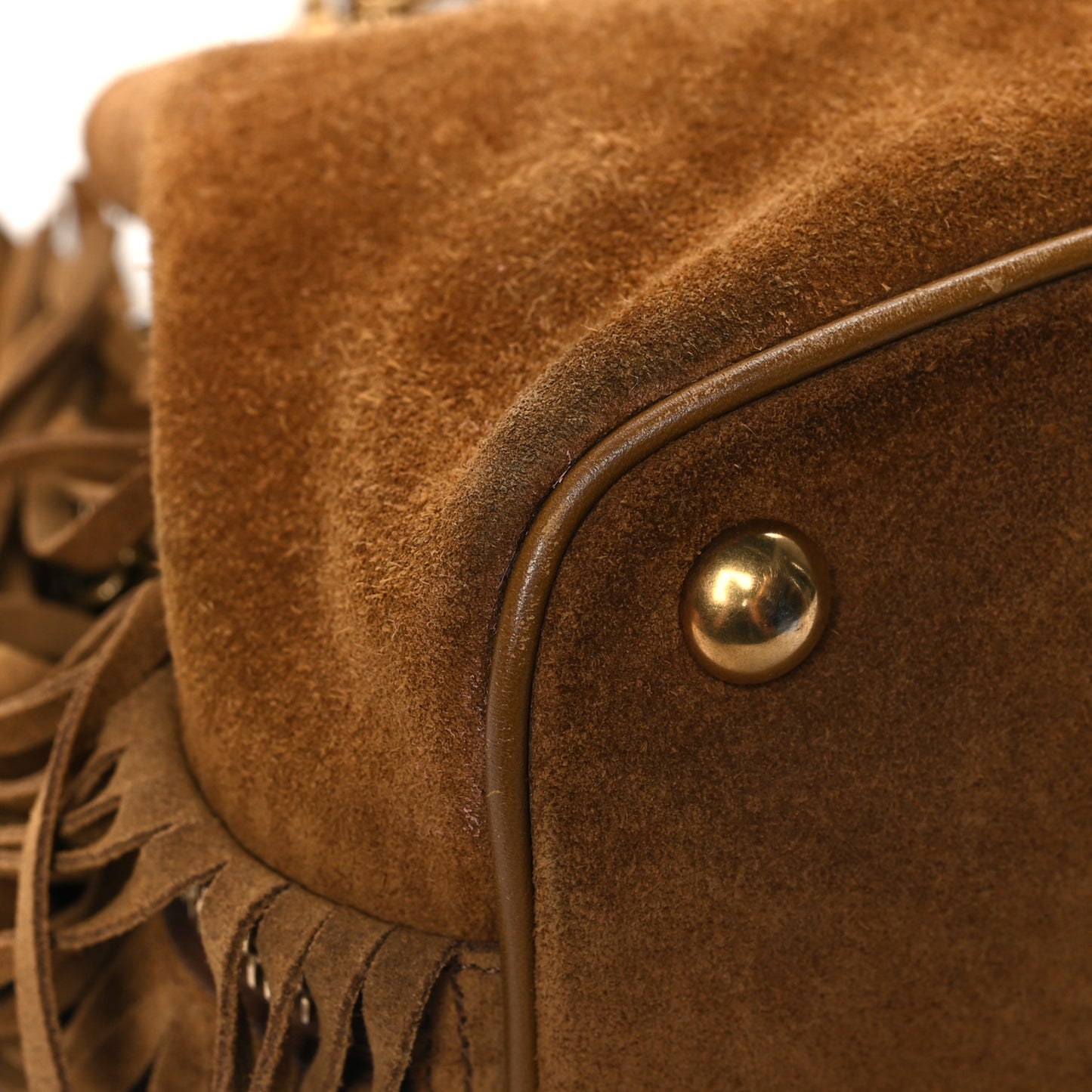 Suede Calfskin Fringe Baby Emmanuelle Bucket Light Ochre