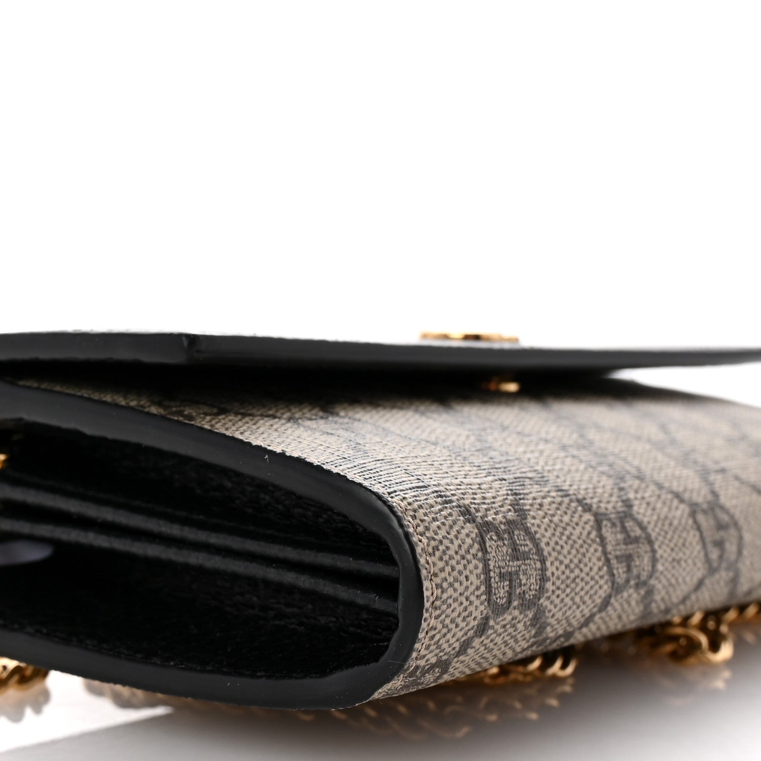 Gucci Dollar Calfskin GG Supreme Monogram Petite GG Marmont Wallet Chain Bag Black Beige Ebony 8 of 10