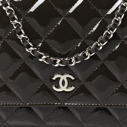 Chanel Patent Quilted Wallet On Chain WOC Dark Brown 9 of 12
