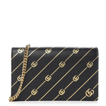 Gucci Calfskin Diagonal GG Mini Chain Wallet Black Gold 1 of 12
