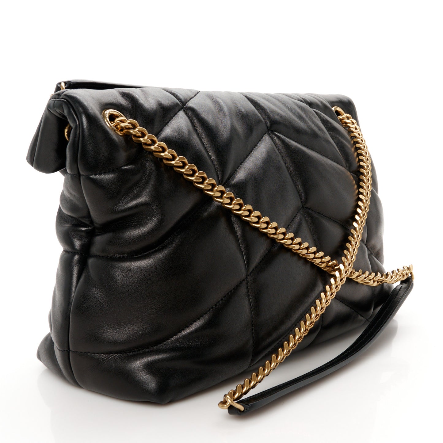 Lambskin Quilted Medium Loulou Puffer Monogram Chain Satchel Black