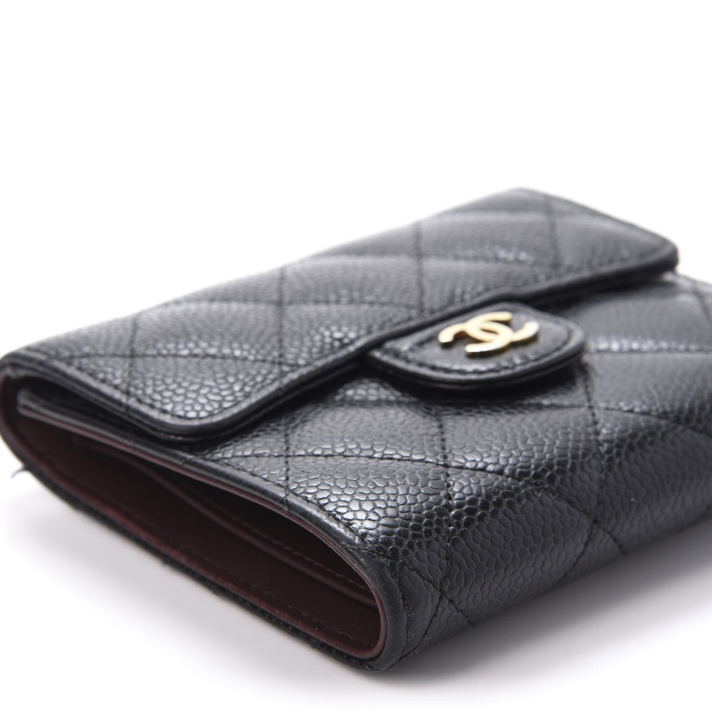 Caviar Quilted Compact Flap Wallet Black