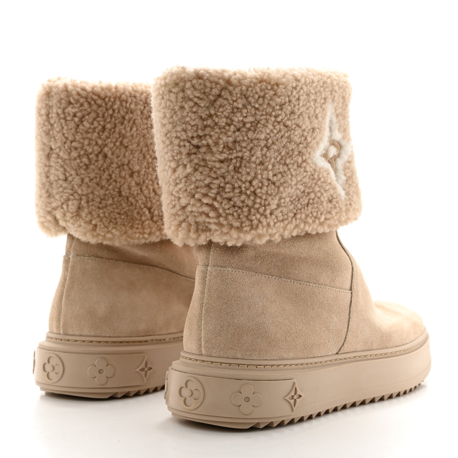 Louis Vuitton Suede Calfskin Shearling Snowdrop Flat Ankle Boot 37.5 Beige 4 of 9