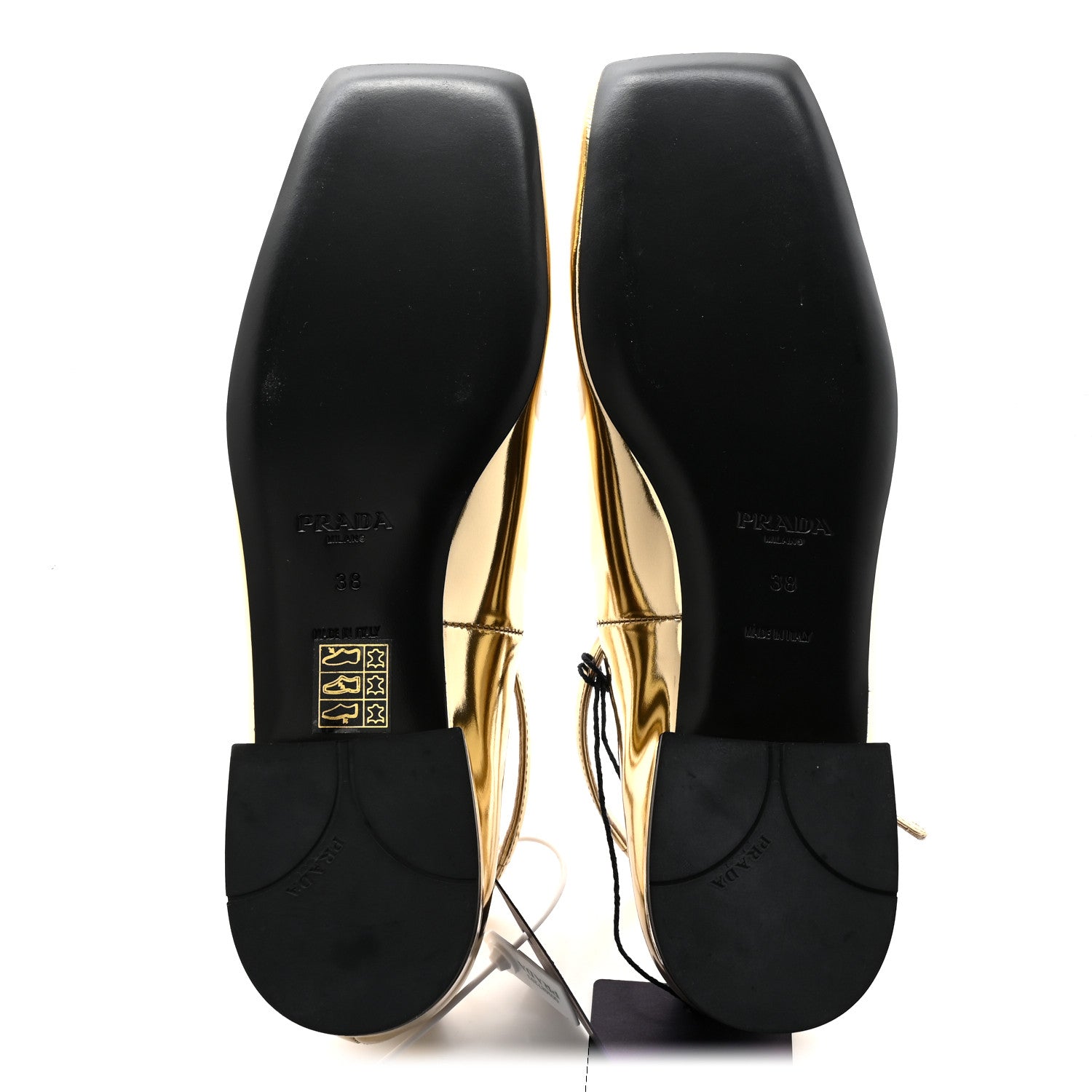 Prada Metallic Calfskin Metal Triangle Logo Ankle Strap Ballerinas 37 Platino 5 of 13