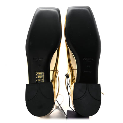 Prada Metallic Calfskin Metal Triangle Logo Ankle Strap Ballerinas 37 Platino 5 of 13