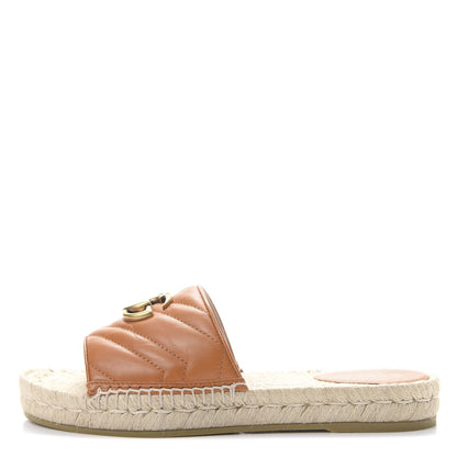 Gucci Nappa Matelasse GG Marmont Espadrille Slide Sandals 37 Cognac 1 of 10
