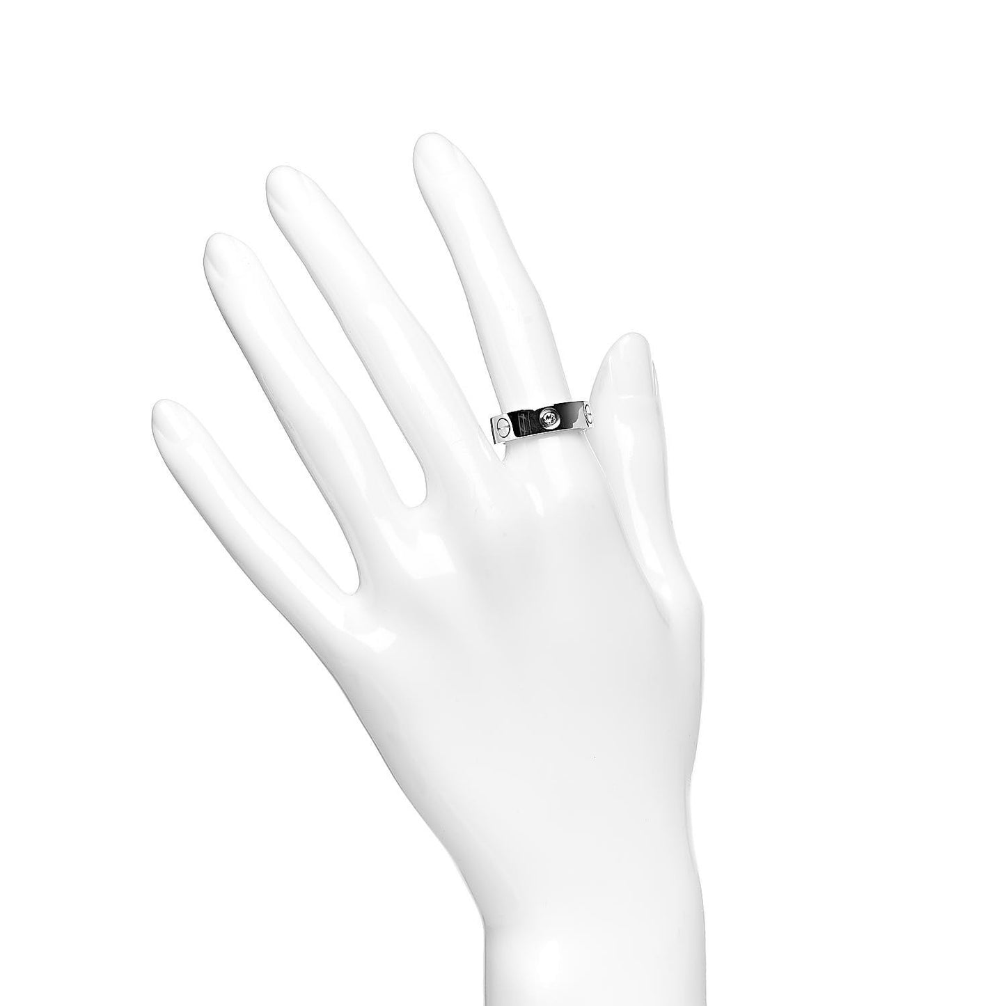 18K White Gold 3 Diamond 5.5mm LOVE Ring 52 6