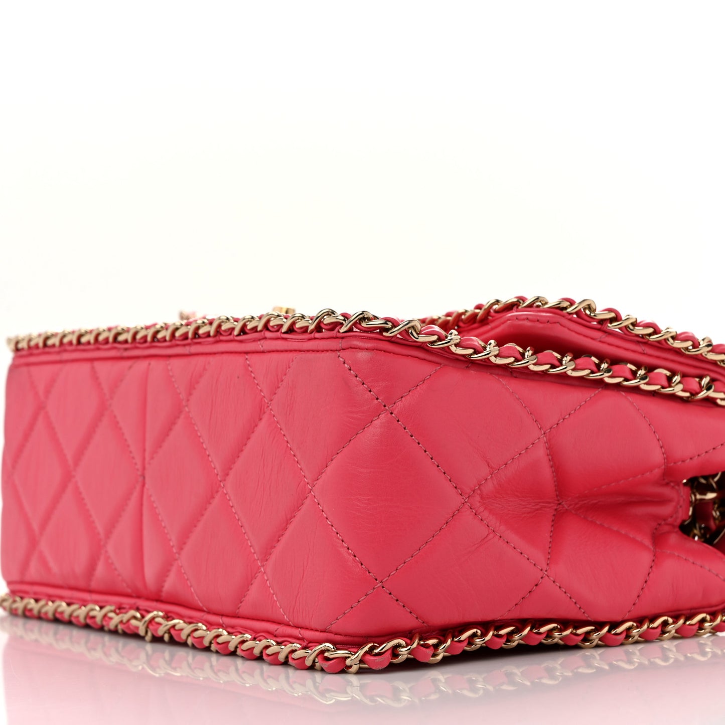 Crumpled Calfskin Medium Chain All Over Flap Pink