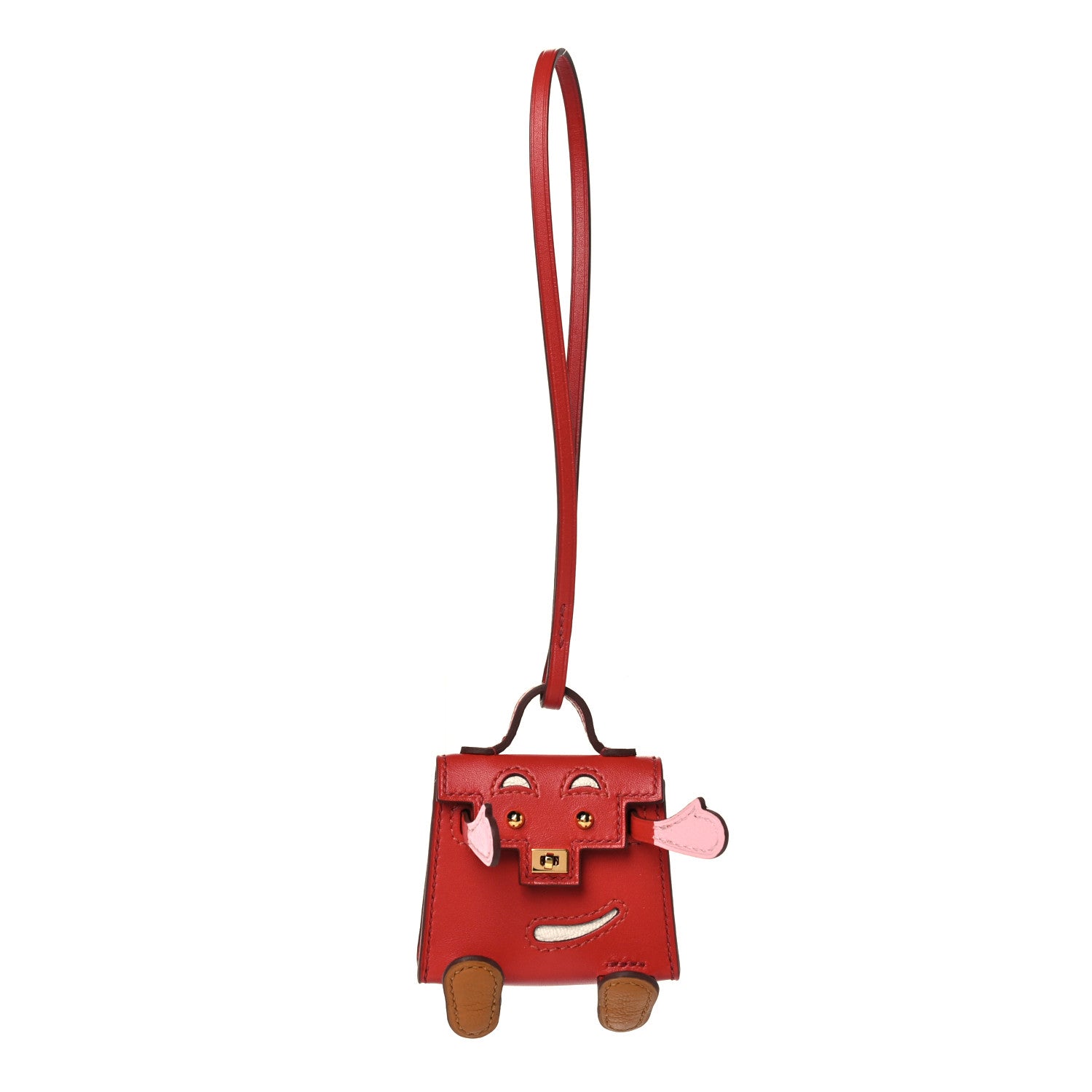 Hermes Tadelakt Chevre Mysore Kelly Quelle Idole Bag Charm Rose Sakura Sanguine Nata Sesame 1 of 4