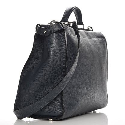 Fendi Cuoio Romano Selleria Bi-Color Large Mens Peekaboo Iconic Essential Satchel Lavagna Black 3 of 7